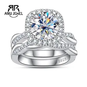 AnuJewel 3CT Moissanite Engagement Rings Wedding Band D Color VVS1 Cushion Cut 925 Sterling Silver Golden Plated Bridal Sets for Women Valentine's Day and Christmas Day with Certificate