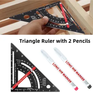 Carpenter Square 7 inch,Aluminum Adjustable Rafter Square Framing Square,Multifunction Woodworking Tools,Combination Square Angle Carpentry Triangle Ruler with 2 Pencils