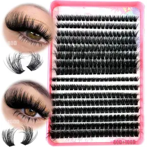 320 Clusters 16 Rows DIY Eyelash Extensions, 8-16mm Fluffy D Curl Lashes, 60D 80D 100D Cluster Lashes for Home Application, False Eyelashes Extensions, Volumized False Eyelashes