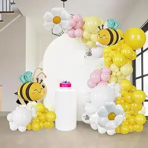 134 pcs Bee Balloons Garland Arch Kit yellow pestal pink balloon Arch with bee daisy balloons for Baby Shower Lemonade Birthday Honeybee Party Decor