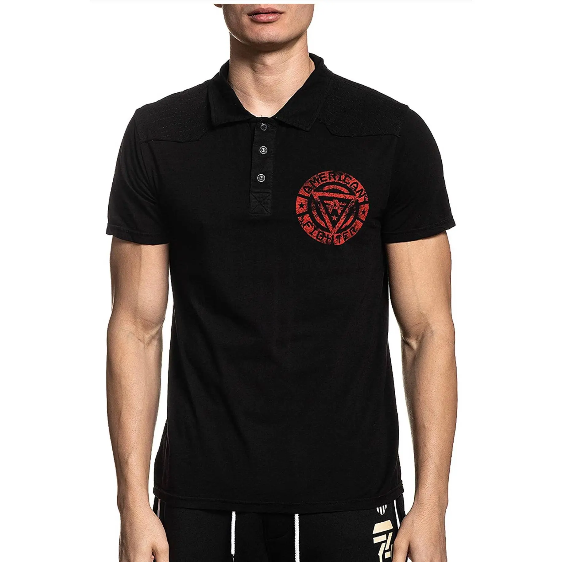 American Fighter Men's Northbridge Short-Sleeve 100% Cotton Polo Shirt - Casual, Distressed Logo Graphic, Shortsleeve, All Season
