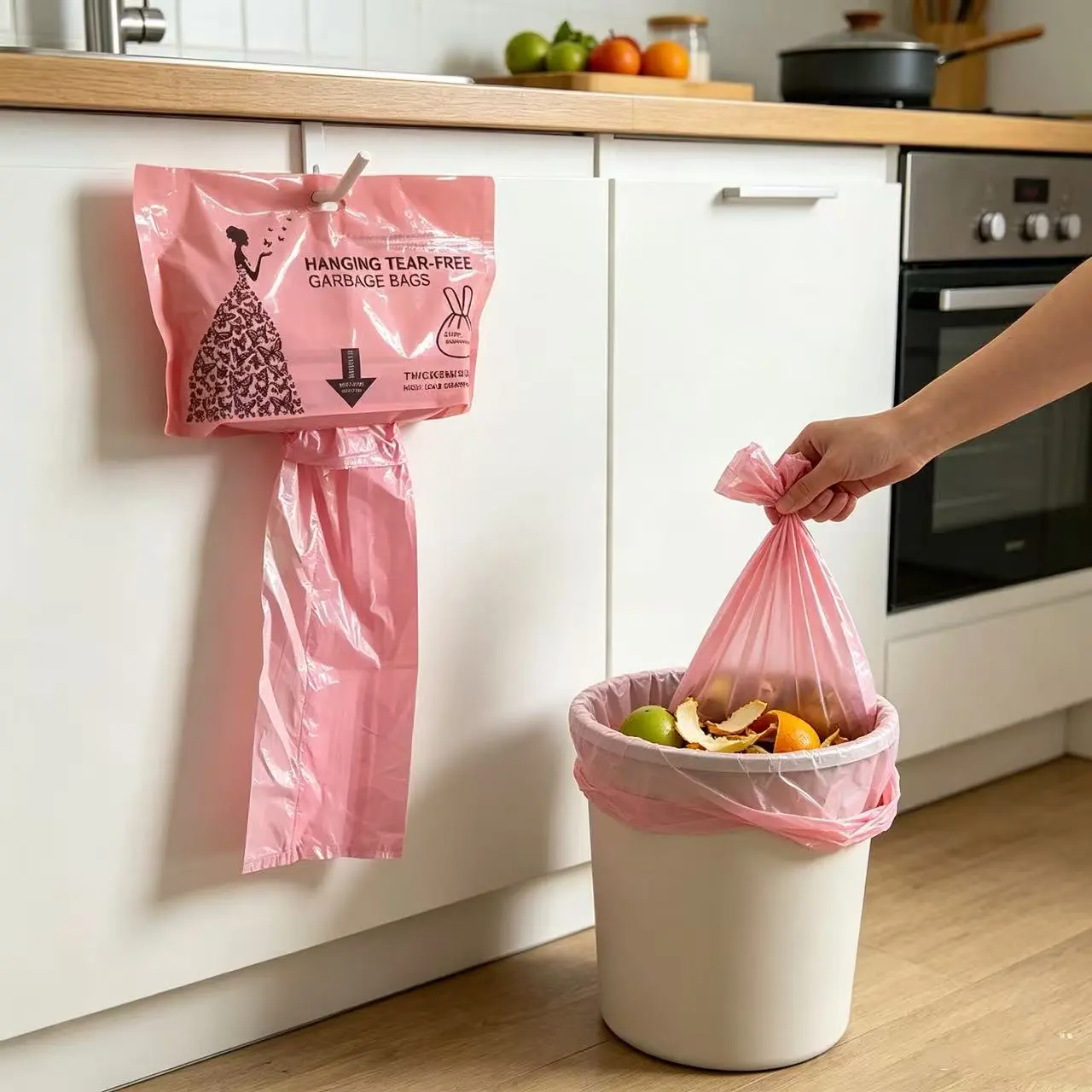 50PCS Household No-Punch Wall-Hanging Disposable Drawstring Garbage Bags, Thickened Load-Bearing Tear-Resistant Waste Bags for Kitchen Cabinet, Cleaning Daily Use