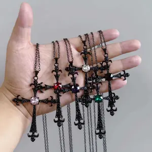 Gothic large Baroque black large cross pendant necklace