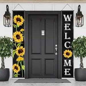 Sunflower Welcome Hanging Banner, 2D Flat Banner Couplets, Set, Front Door Garden Family Yard Decor, No Power Required, Background