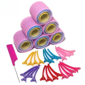 Self-adhesive Hair Curlers Set, No Heat Magic Velcro Curling Tools, Air Bangs Styling for Travel, Portable Lightweight Heatless Hair Accessories