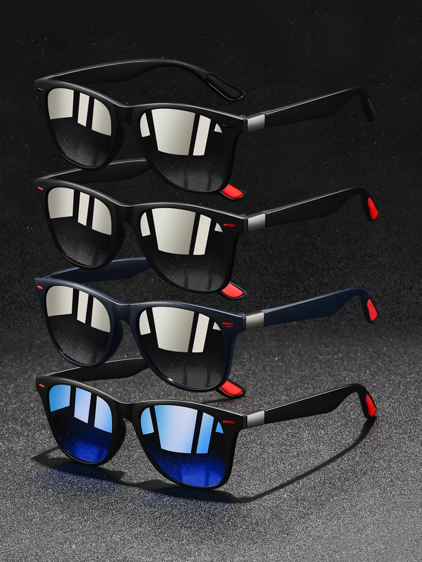 Latest splice style sports sunglasses, Polycarbonate sports eyewear, unisex, feature UV400 lenses for UV protection and are ideal for outdoor activities, available in various colors, they have classic color-blocked frames, practical