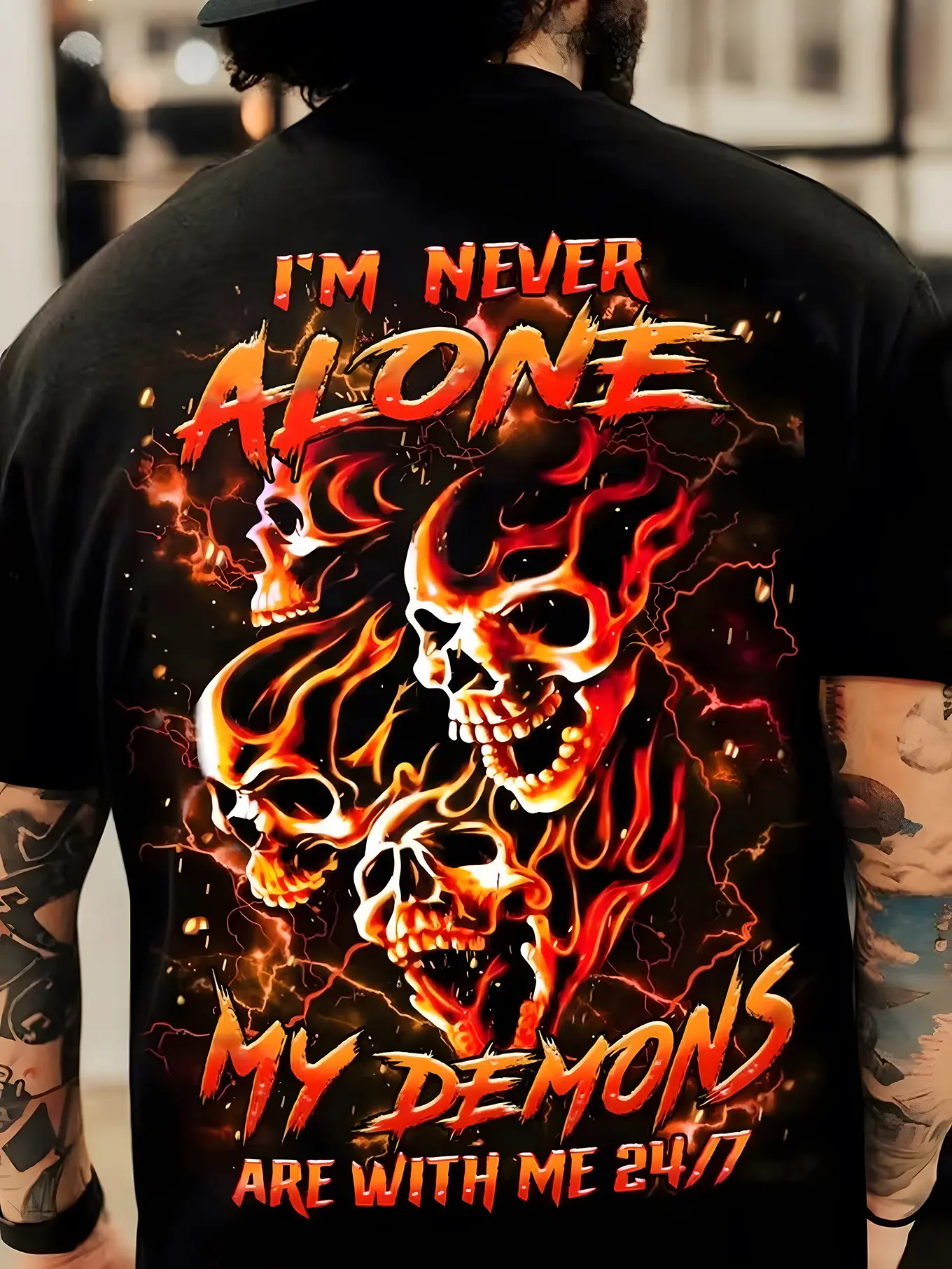 Big And Tall Plus Size Men's Short Sleeve T Shirts with Funny Sayings for Men Flame Skull Demon Print Graphic Design Bold Statement Artwork for Dark Fashion Lovers Street Wear Spring Autumn Winter Comfortable with Slight Stretch Regular Fit Crew Neck
