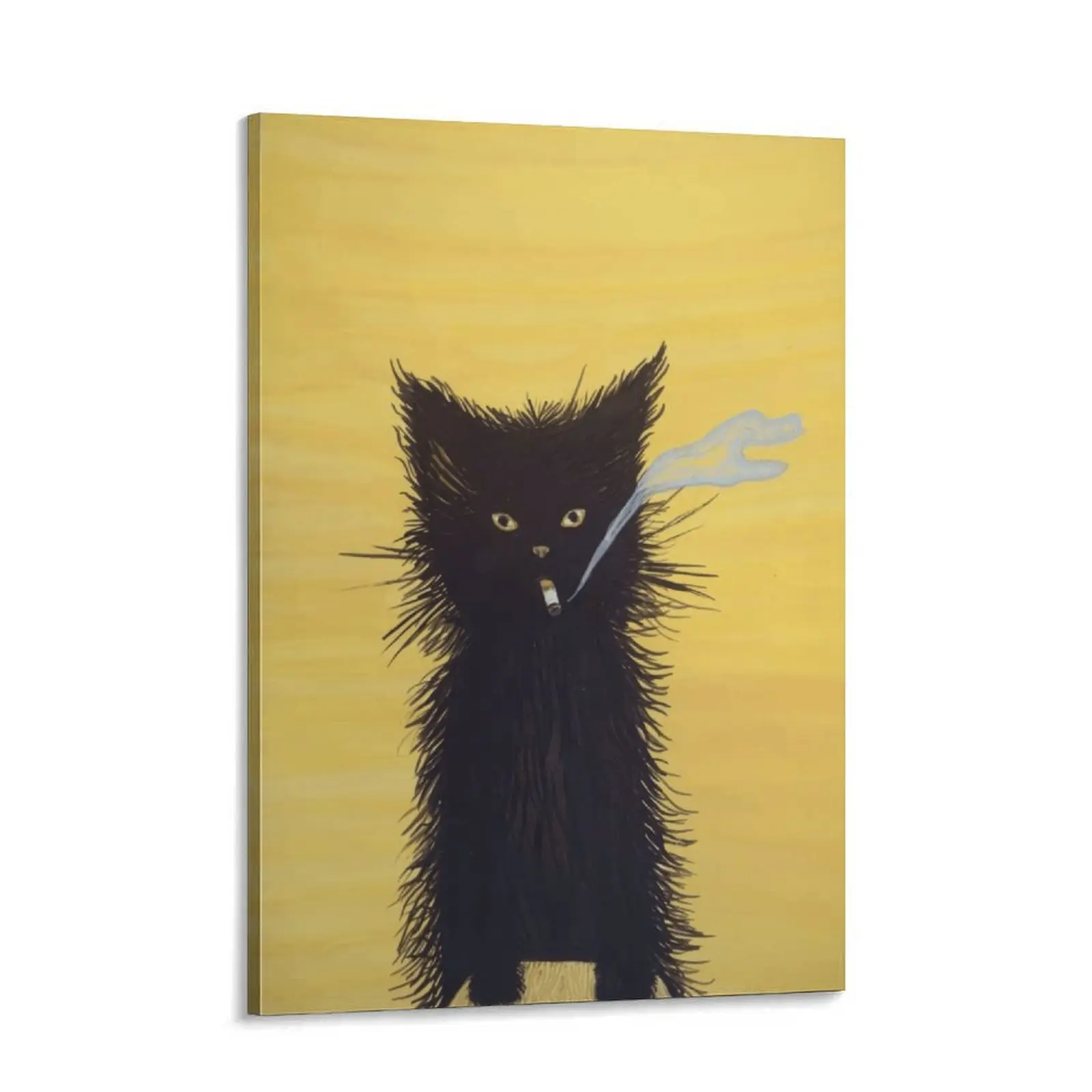 Funny Smoking Black Cat Canvas Print - Novelty Retro Kitsch Wall Art, Whimsical Storybook-Style Kitten Poster with Box, Animals-Themed Decorative Home Decor for Bedroom, Bar