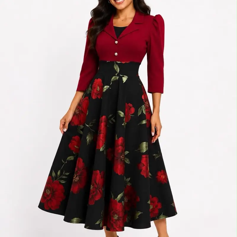 Women's Floral Dresses, Casual V-Neck Short-Sleeve Summer Wear for Daily Outings