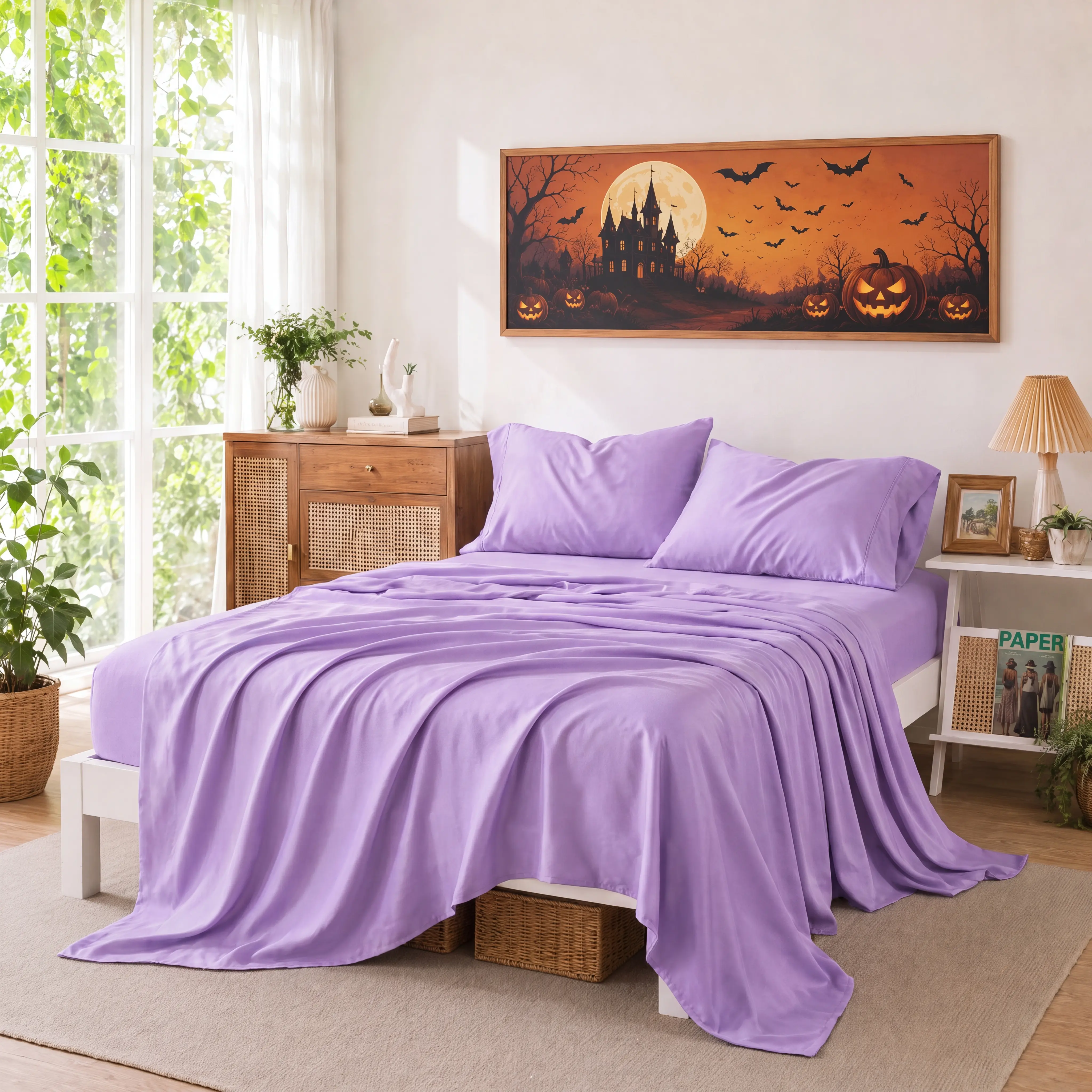 Halloween Sheet Set 4/6-piece - 1 Flat sheet & 1 Fitted Sheet & Pillowcases,Sleep for Hot Summer Nights,Wrinkle-Free,Luxury Hotel-Style Aesthetic,Twin/ Twin xl /Full/Queen/King Size. Anti wrinkle, Non pilling,#homeessentials #TikTokShopBackToSchool
