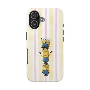 Cute Minions Stacked Phone Case Yellow Cartoon Protective Cover for iPhone 16 Pro Max 15 14 13 12 11 X Samsung Galaxy S25 S24 S23 S22 S21 Waterproof Durable