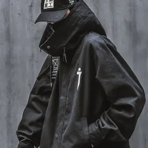 Hij9 Niepce Black Techwear Fashion Zipper Jacket with Oversized Hoodie