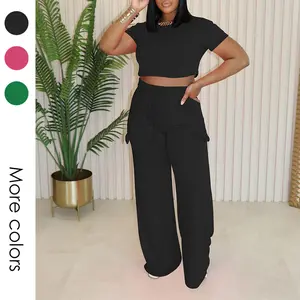 Women's Casual Two Piece Outfits Jogging Sets Matching Sweatsuit Crop Top Tracksuit Set