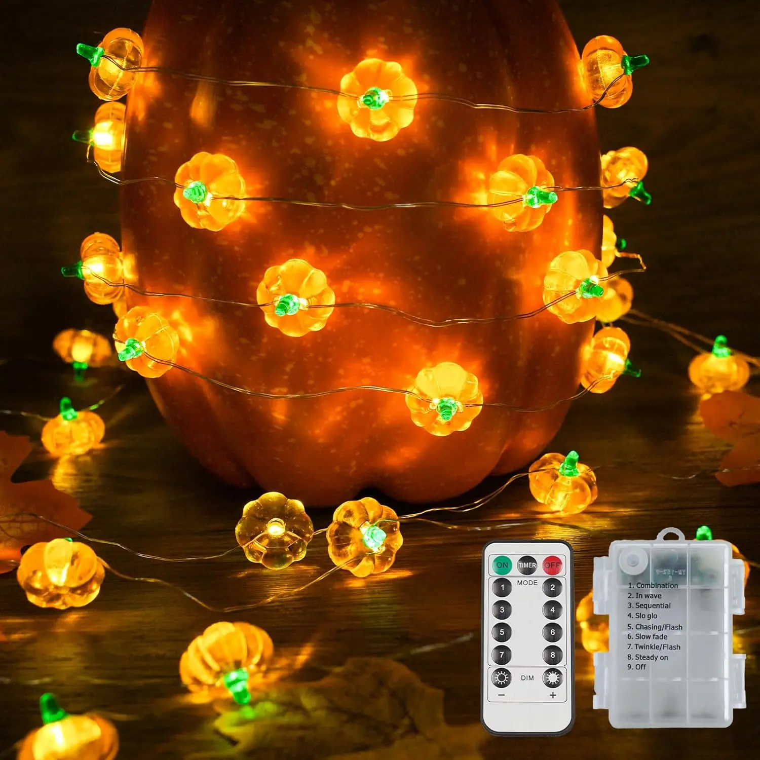 3D Pumpkin Lights,12.8ft 40 LED Fall Lights Battery Operated with Remote& 8 Modes & Timer, Waterproof Thanksgiving Decorations for Indoor Outdoor Home,Party,Harvest,Hallowee,Thanksgiving Décor