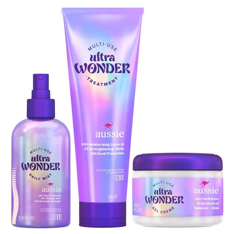 Aussie Ultra Wonder Trio, For All Hair Types 3pc Set: Ultra Wonder Daily Mist, Leave-In Treatment, and Gel Crème