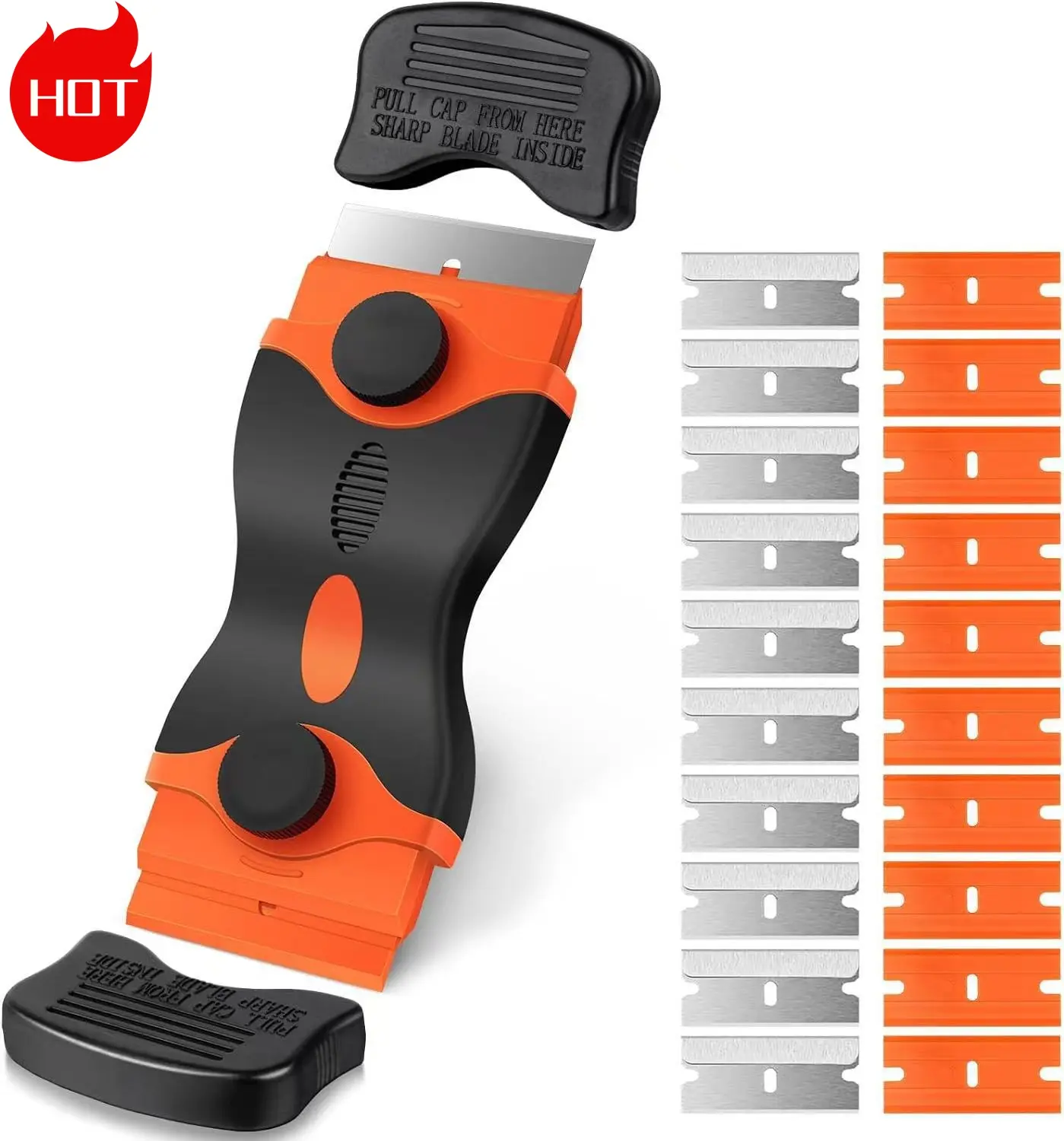 Razor Blade Scraper, 2-in-1 Scraper Tool with 10PCS Metal Blades and 10PCS Plastic Blades, Multi-funtional Cleaning Razor Scraper for Decals, Stickers, Labels, Caulk, Adhesive, Paint Removal Reusable