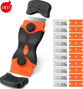 Razor Blade Scraper, 2-in-1 Scraper Tool with 10PCS Metal Blades and 10PCS Plastic Blades, Multi-funtional Cleaning Razor Scraper for Decals, Stickers, Labels, Caulk, Adhesive, Paint Removal Reusable