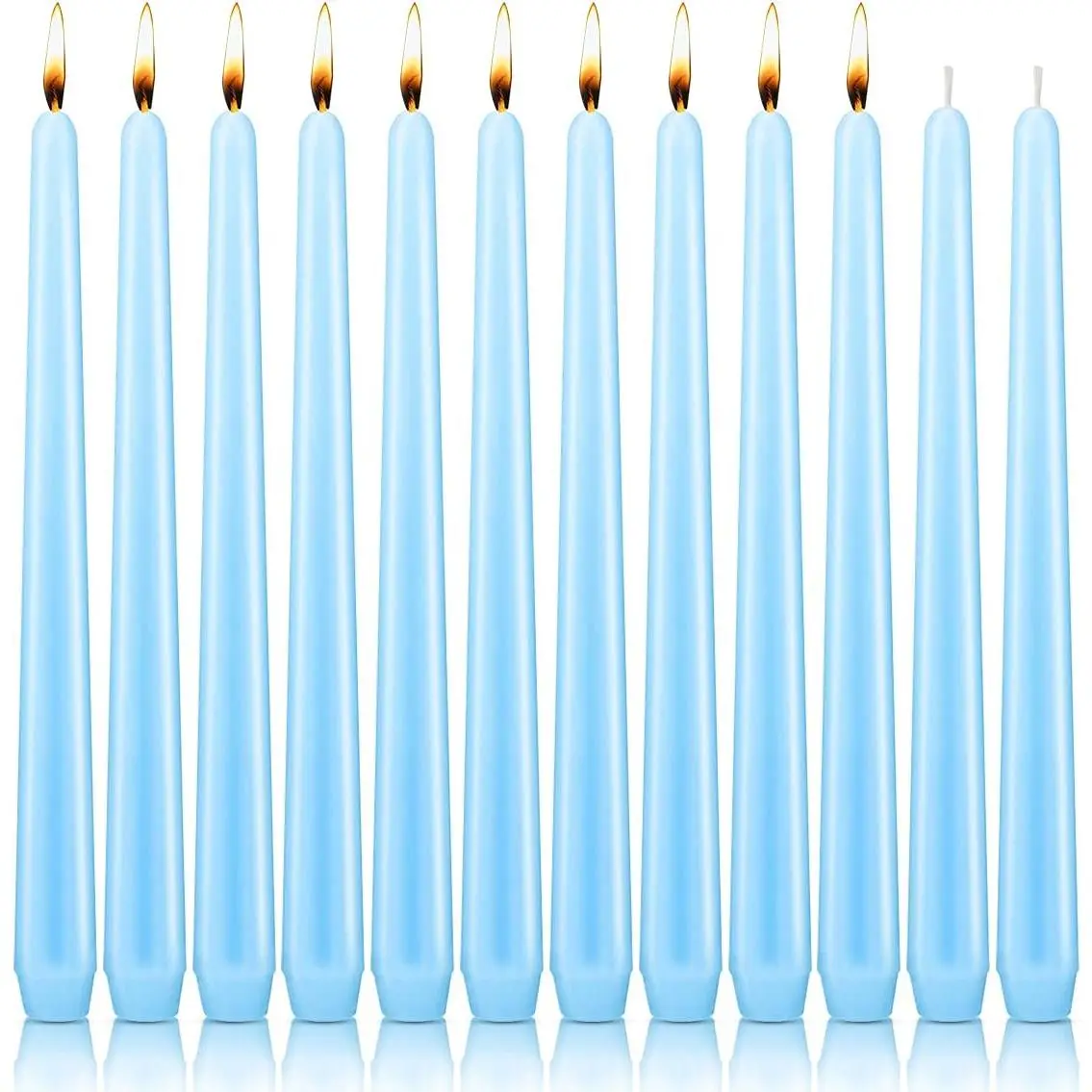 10 inch Taper Candles, Set of 12 Unscented Dripless Candlesticks - 8 Hours Long  for Home Decoration, Wedding, Parties and Special Occasion (Light Blue)