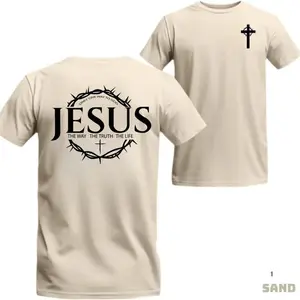 Jesus T-Shirt: "The Way, The Truth, The Life" Scripture, Crown of Thorns & Cross Graphic, Unisex Cotton Top for Faith Wearers, Comfortable Casual Menswear- Shirt For Men For Women-men's shirt