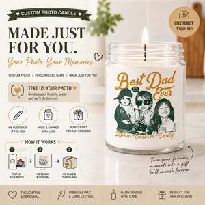 Personalized Best Dad Ever Candle, Custom Photo Candle Gift For Dad, Father’s Day Personalized Candle, Custom Family Candle, Dad Gift From Kids, Memorial Photo Candle