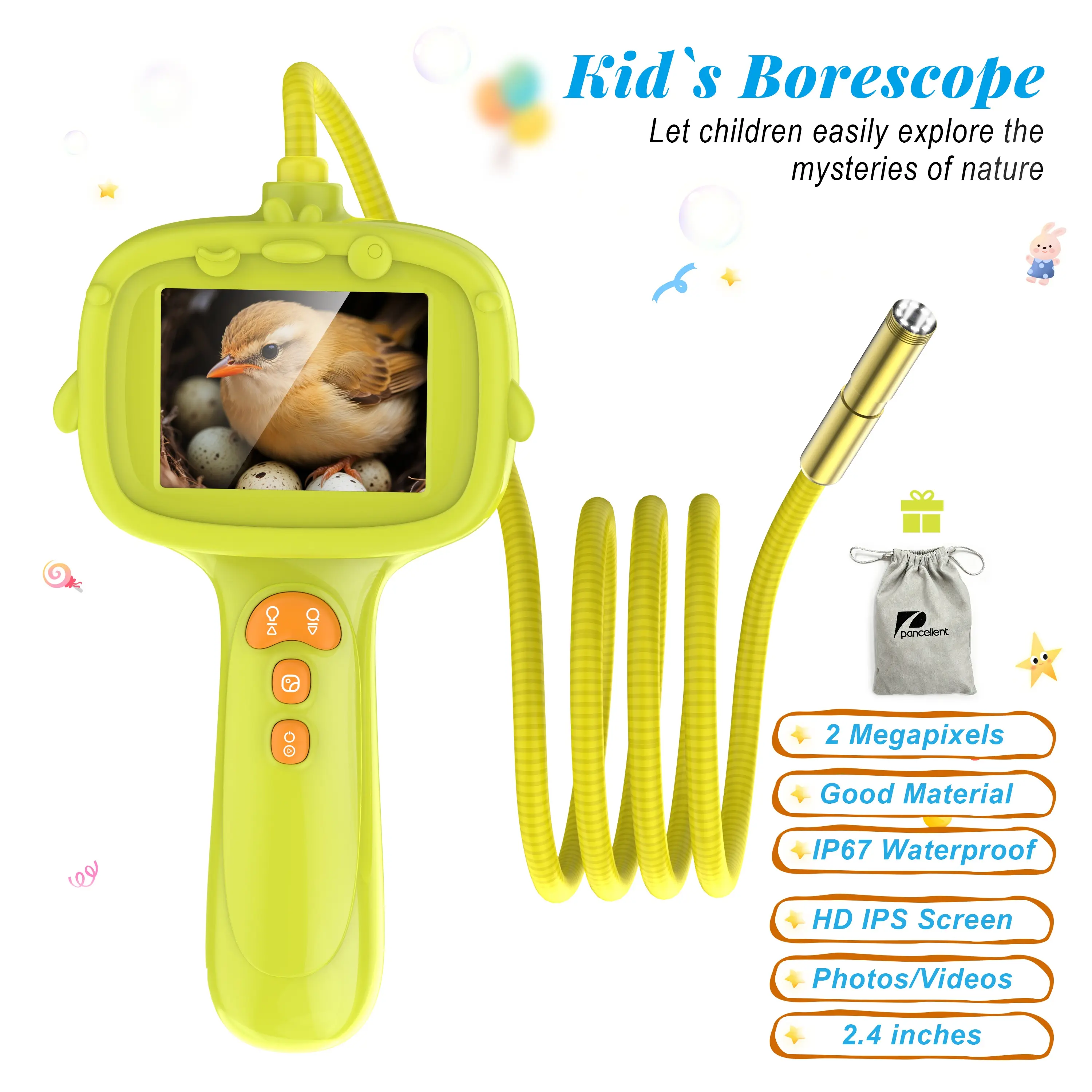 LELESUN Kids Borescope Camera, Rechargeable Waterproof Snake Tube Camera with Screen, STEM Learning Toy