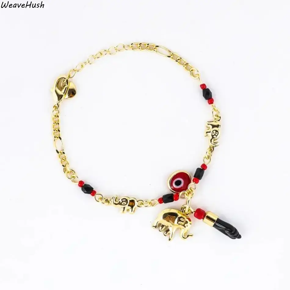 14K Real Gold Plated Elephant Evil Eye Bracelet & Anklet, Adjustable Bohemian Style Jewelry, Hypoallergenic & Comfortable Wear, Lucky Elephant Protection Design, Perfect for Daily Wear, Parties, Gifts & Holiday Present for Women Girls
