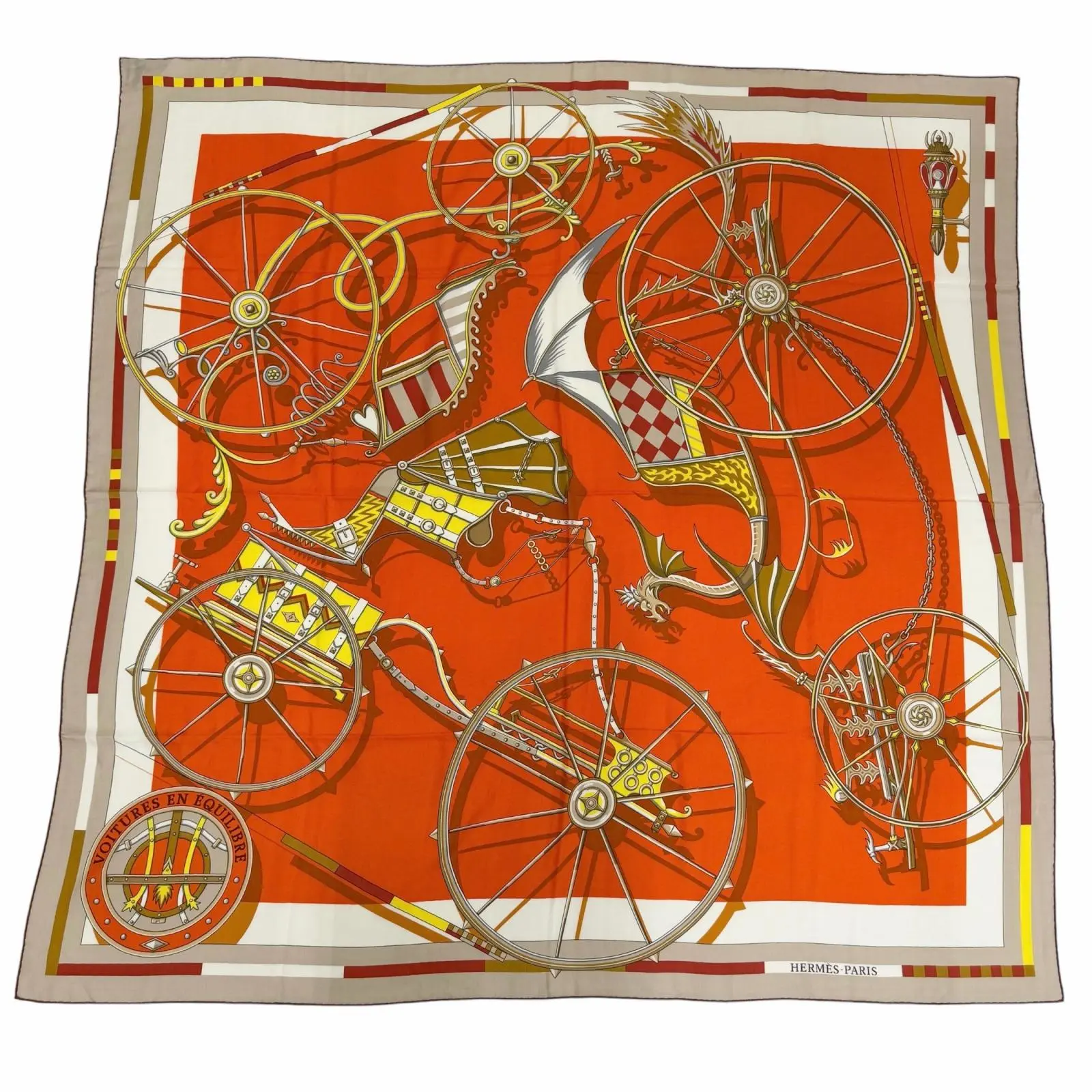 Pre-owned HERMÈS Cashmere Small Leather Goods Hermes Carriages scarf
