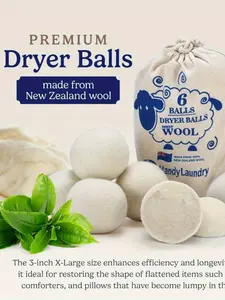 6 Xl Portable Laundry Dryer Balls, Wool Dryer Balls, Natural Softener, Reusable, Reduces Wrinkles, Saves Drying Time, Alternative to Plastic Balls