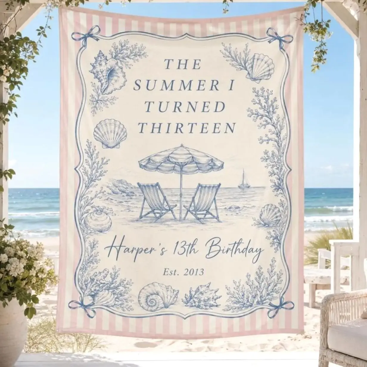 The Summer I Turned Birthday Banner, Any Age Custom Birthday Photo Backdrop, The Summer I Turned Party, Coastal Birthday Party Decorations