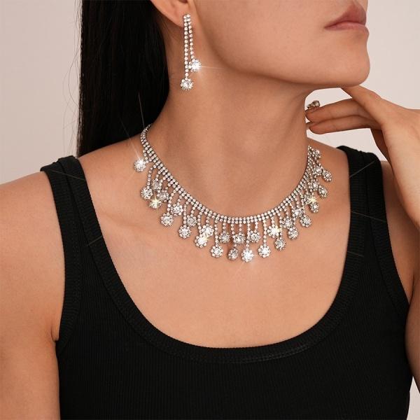 ANDKISS 2-Piece Set: Light Luxury Style Stud Earrings and Necklace, Diamond Embellished Floral and Tassel Design, Western Inspired, Unique and Sophisticated Jewelry for Women, the Perfect Gift for Girls, Moms, or Best Friends