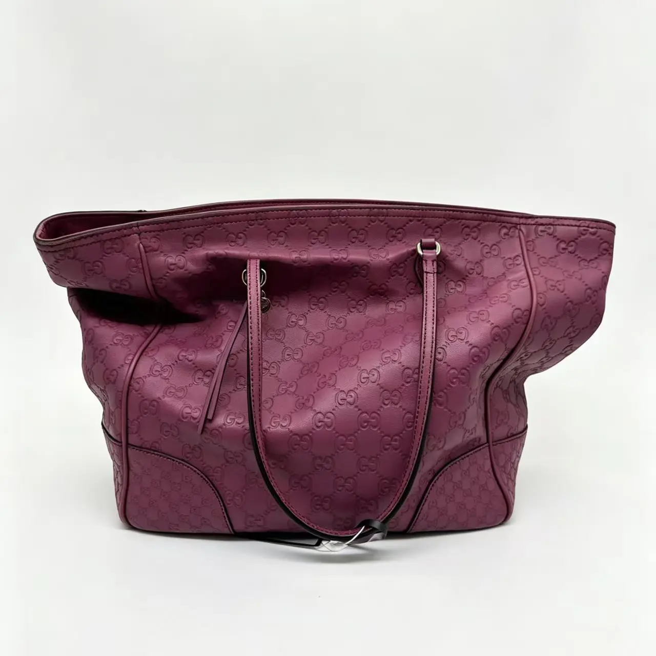 Pre-owned GUCCI 2313 Metallic Soft Guccissima Large Heart Bit Charm Top Handle Tote Fresia Rose