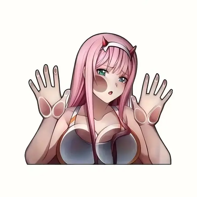 Anime Girl Car Window Sticker - Self-Adhesive Vinyl Decal with Pink Hair & Horns Design