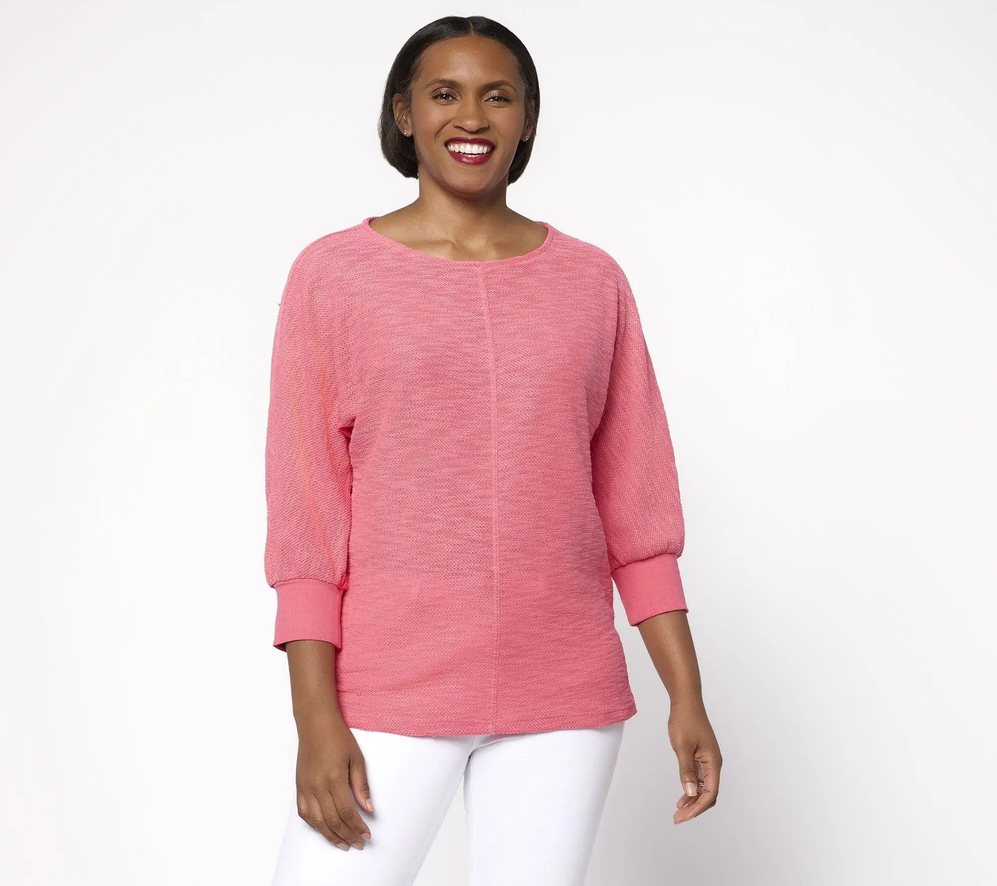 Belle by Kim Gravel Sweatshirt Slub 3/4 Sleeve Slouchy Top