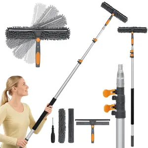 Bestnifly 12Ft Window Squeegee with Extension Poles, 2-in-1 Window Cleaning Kit with Telescopic Pole, Extra-Large 14" Window Squeegee, Window Cleaner Tool with Adjustable Head, for High Window, Glass, RV