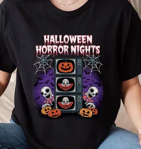 Vintage Halloween Horror Nights Shirt with Ghost | Retro TV Stack Halloween shirt