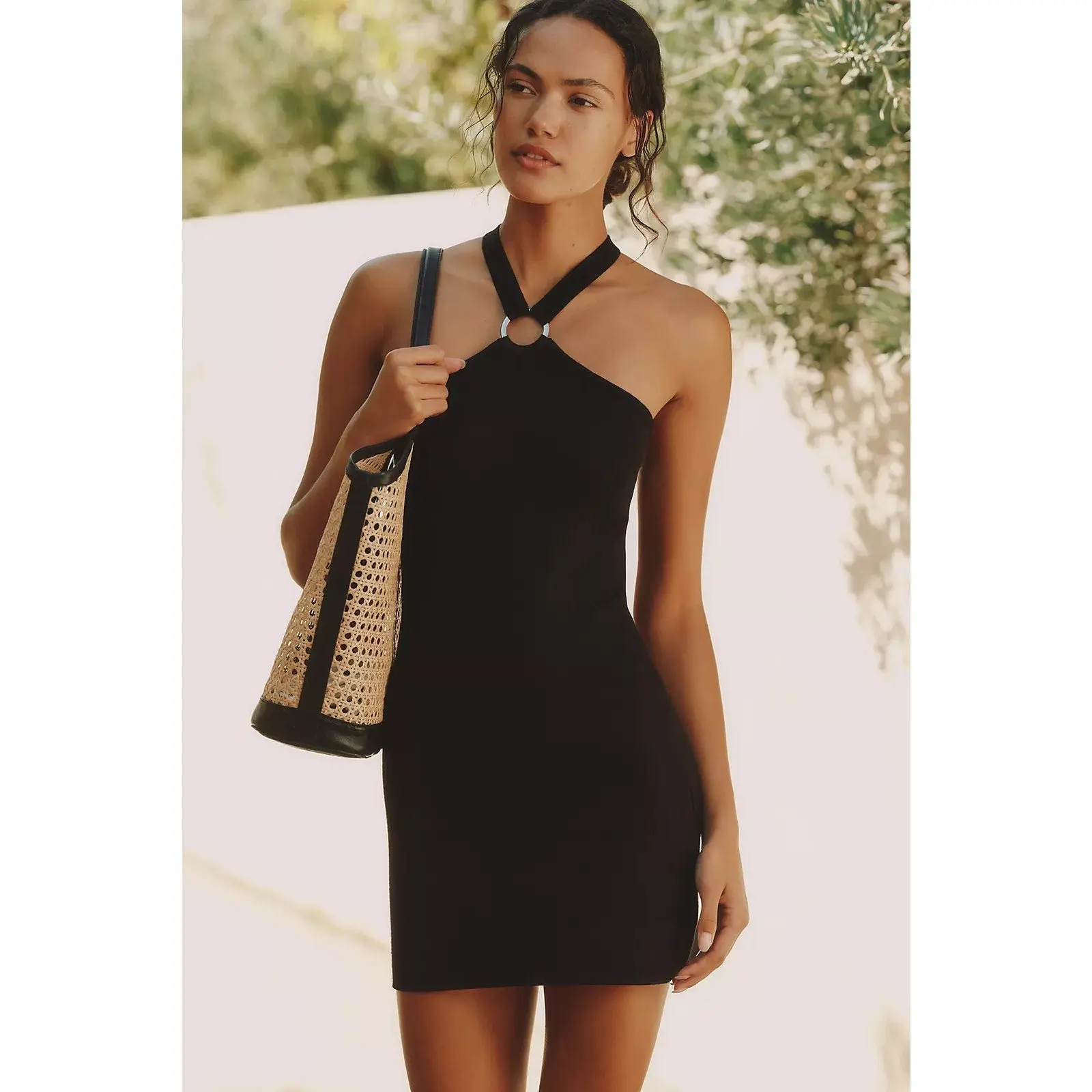 Anthropologie Celandine Mod Mini Sweater Dress LARGE Black CUTOUT