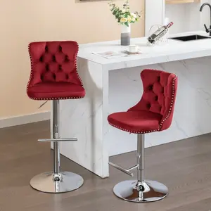 Bar stools design;Swivel Velvet Barstools Adjusatble Seat Height from 25-33 Inch, Chrome base Bar Stools with Backs Comfortable Tufted for Home Pub and Kitchen Island, Wine Red,Burgundy,Set of 2,1712WR    RR high backrest