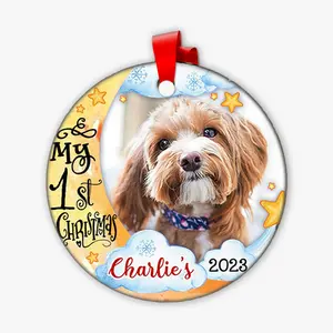 My First Christmas Dog Photo Personalized Circle  Ornament sublimation ornaments