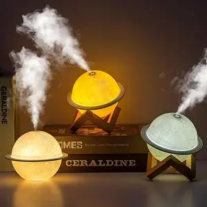 Planet Decorative Humidifier Lamp, USB Portable Car Air Freshener, 200ML Water Tank, 2 Mist Settings, 3 Color 3D LED Light with Stand, Aroma Diffuser