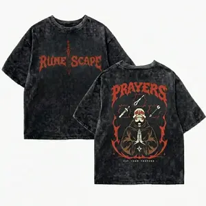 Acid Wash OSRS Say Your Prayers Gamer T Shirt Old School RuneScape Inspired Tee MMORPG Gaming Shirt Dark Fantasy Graphic Tee Funny RPG Shirt Unisex Cotton Tee Gamer Gift for Him Her Retro Gaming Streetwear Casual Outfit Trendy Nerd Apparel