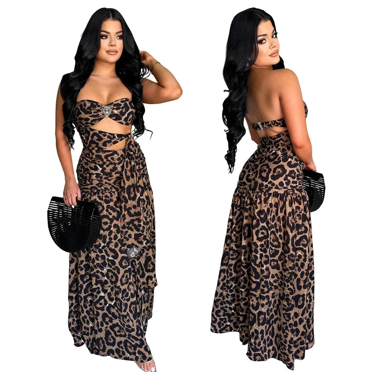Women's ZOVE Fashion Spandex Tube Dress - Sexy C7501-Leopard Print, Strapless, Backless, Sleeveless Skirt for Casual Outdoor Activities, Digital Print, Single Piece, Tube Top, A-Line