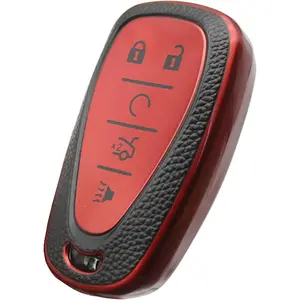 Key Fob Cover for Chevy, Smart Remote Car Key Case Accessories Compatible with Chevrolet Cruze Malibu Camaro Traverse Spark Equinox Sonic Volt Bolt 5 Button(Red)