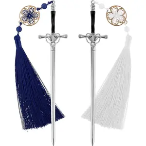 2 count Sword  Bookmark  Tassel Metal Pendant Bookmarks  Book Lovers Presents Birthday Presents Teacher Gifts Thanks  for Boyfriend( Blue +  White)