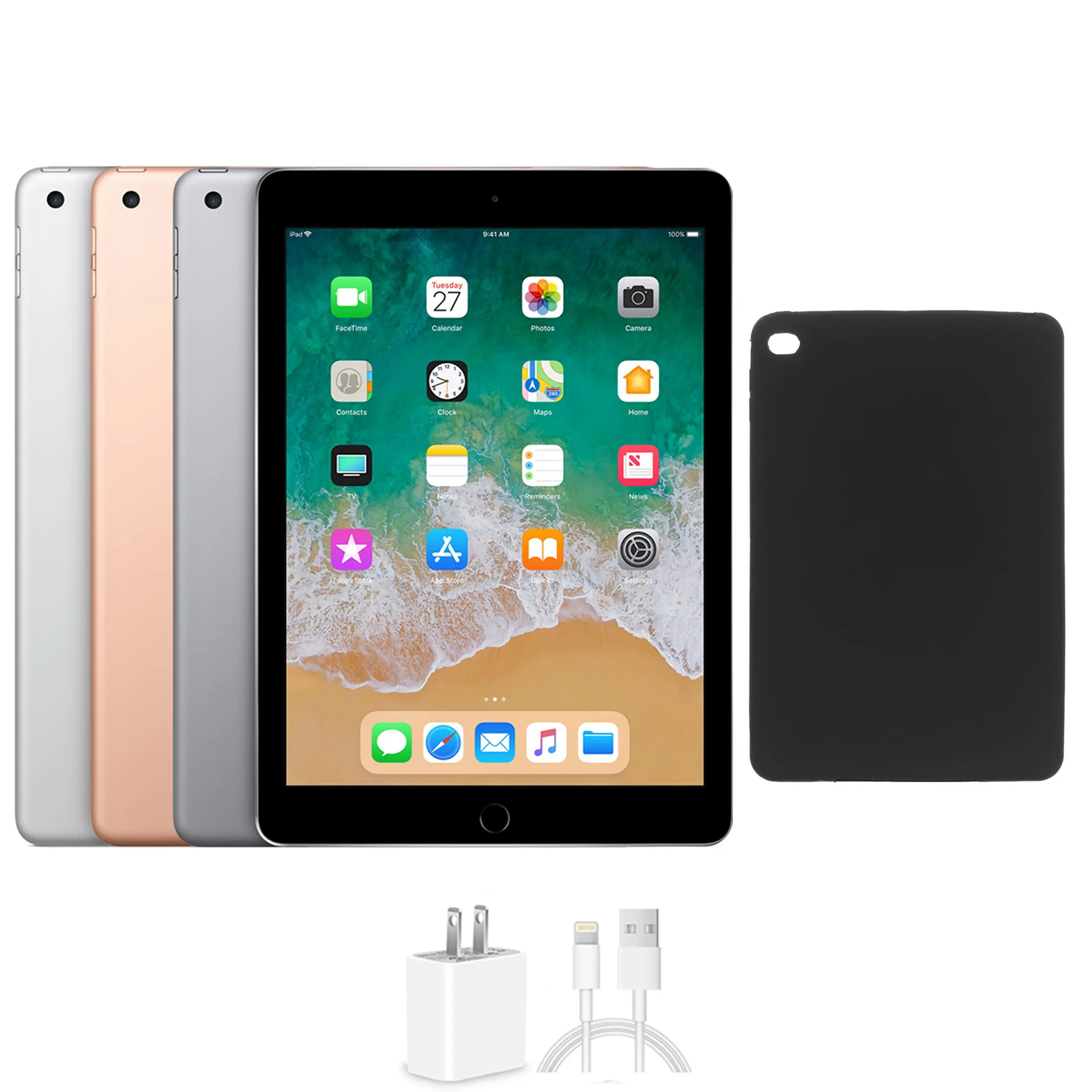 Refurbished Apple iPad 9.7-Inch, 32GB-128GB, Unlocked, All Colors, Bundle: Protective Case and Charger (Good condition)