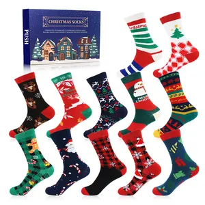 ANOTION 12 Days of Christmas Warm Socks for Men – 12 Pairs of Holiday Socks with Christmas Tree, Elk & Snowman Designs, Perfect Christmas Gifts for Grandpa, Holiday Party Gifts, Menswear Style