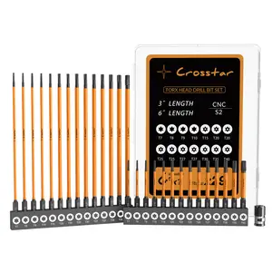 Crosstar 6IN Impact Long Torx Bit Set 15pcs (TT7-TT40), S2 Steel Security Torx Bit Set, Tamper Proof Star Bit Set, Magnetic Impact Bit Holder and Storage Box (With magnetizer) men gift