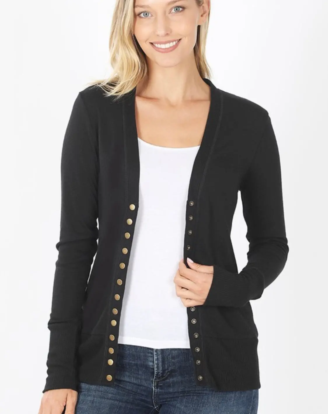 Women's Fitted-Loose Light Knit Snap-Button Cardigan - Spandex-Rayon Fabric, Blouse-Inspired T-Shirt Layering Option, Bottom-Coordinating (Various Colors)