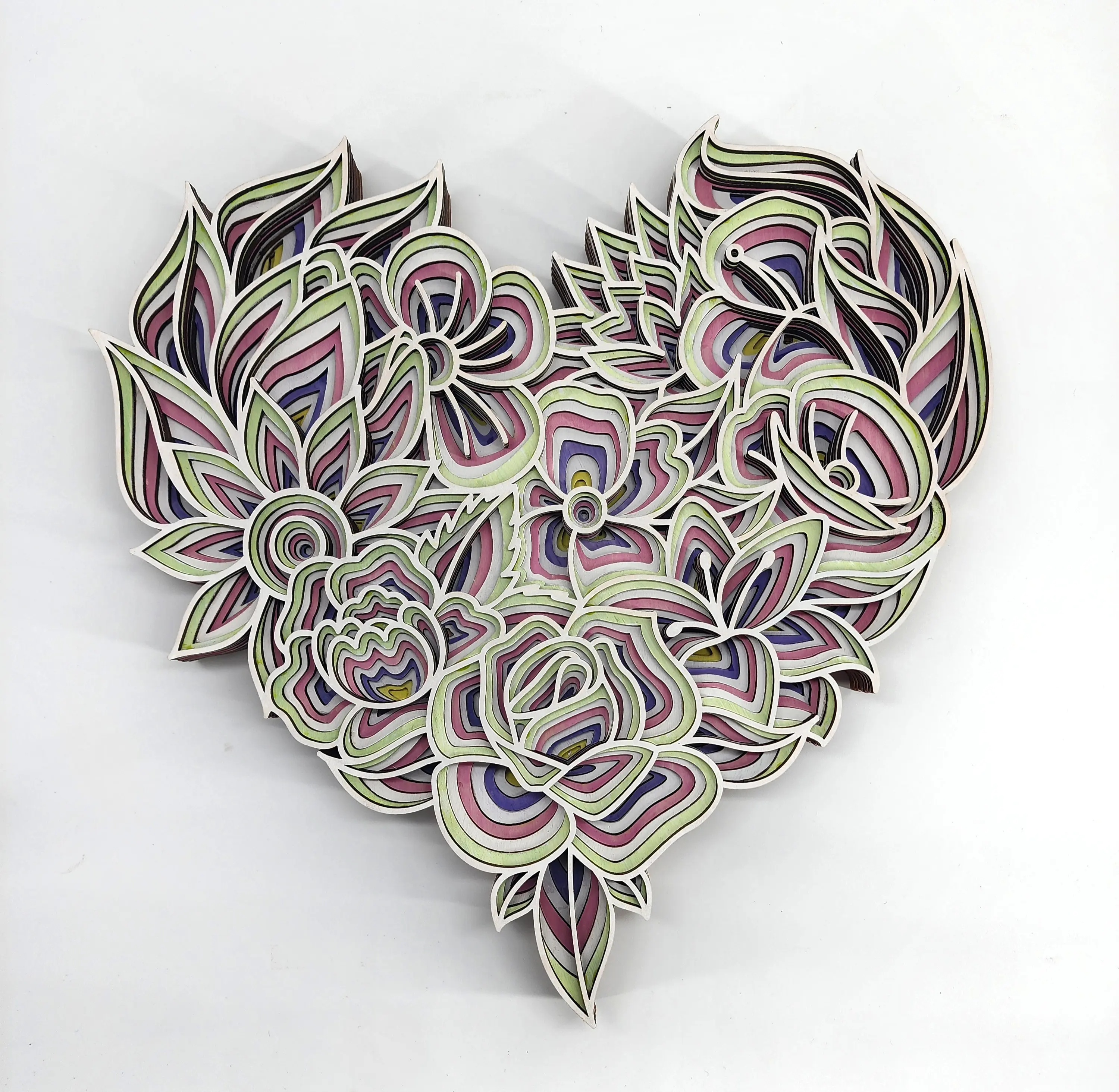 8 Layer Wooden Heart Handmade 3D Laser Cut Layered Wall Art for Home Decor Natural Finish Rustic Charm Modern Farmhouse Boho Minimalist Interiors