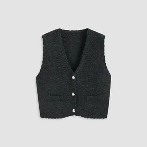 Cider [5 colors, size 0-26] Knit V-neck Heart Button Vest Curve & Plus