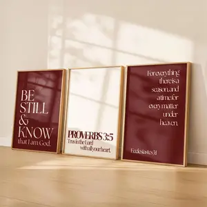 Red Christian Wall Art Prints Set of 3 | Bible Verse Posters | Modern Scripture Prints | Faith Home Decor